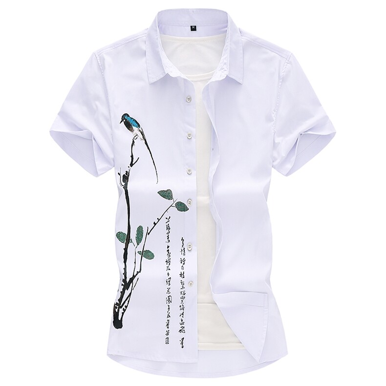 大码印花风衬衫男春夏新款青年短袖衬衫 QT5030/761图片