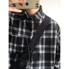 日系格子衬衫男长袖秋季新款潮流百搭青少年休闲宽松工装衬衣外套，男装衬衫，星座506A