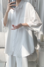 白色冰丝衬衫男短袖夏季薄款冷淡风高级感衬衣外套宽松大码五分袖，男装衬衫，电商A141