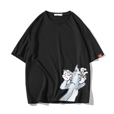 2021夏季新日系大码男猫和老鼠已注册卡通印花短袖T恤T1058-P25，男装T恤，电商A001