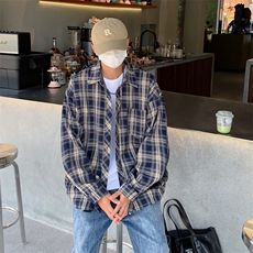 美式复古格子衬衫男夏季潮牌宽松休闲簿款上衣CS0191-P33，男装衬衫，星座308B-1