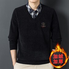 Z2658男士2023年冬新款长袖翻领加绒针织衫假两件休闲打底衫P82图片