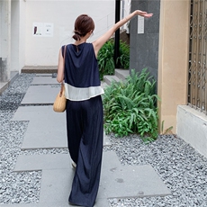 设计感亮片拼接背心套装女2025夏季新款韩系休闲显瘦阔腿裤两件套，女装套装/套裙，2C105