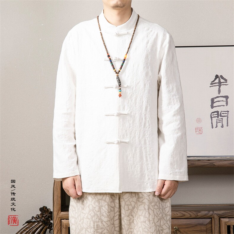 秋装新款风男装棉麻提花立领复古新中式唐装衬衣C228P85,男装衬衫,钱塘802