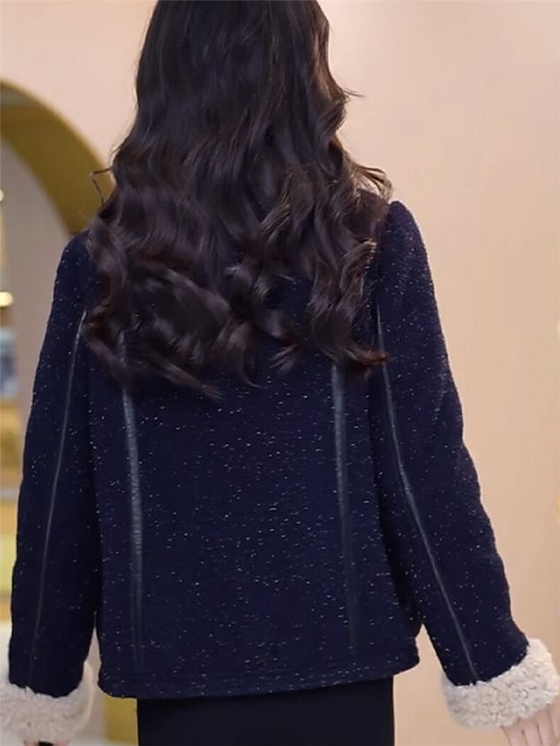 【大货已出】加绒加厚保暖修身显瘦上衣女时尚小香风短款外套女,女装皮草,韩蔻秀