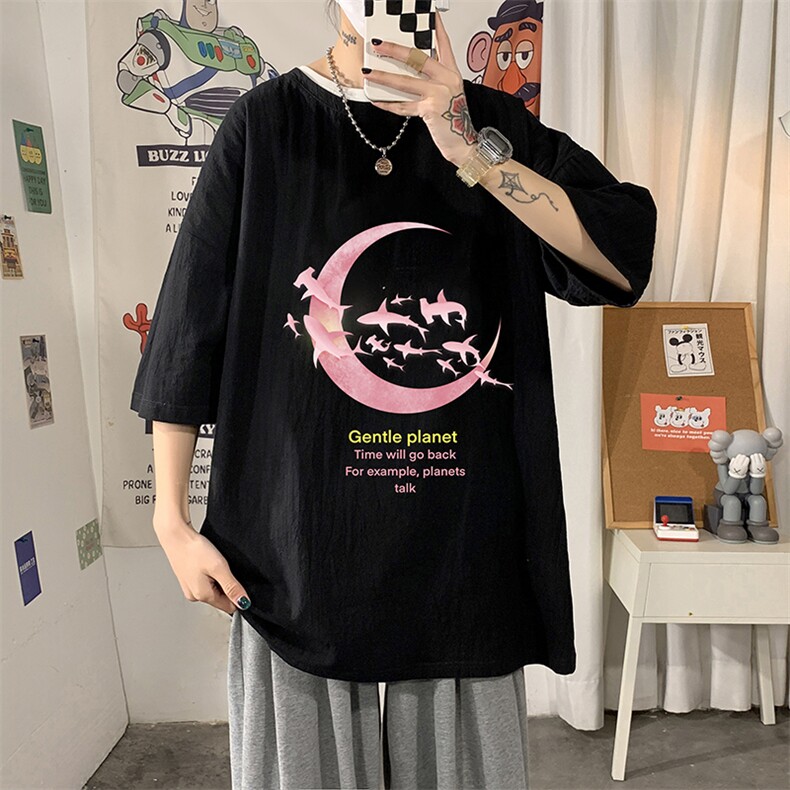 YT26209-P30亚短袖t恤男大码五分袖男宽松七分袖海报风,男装T恤,电商A040