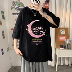 YT26209-P30亚短袖t恤男大码五分袖男宽松七分袖海报风，男装T恤，电商A040