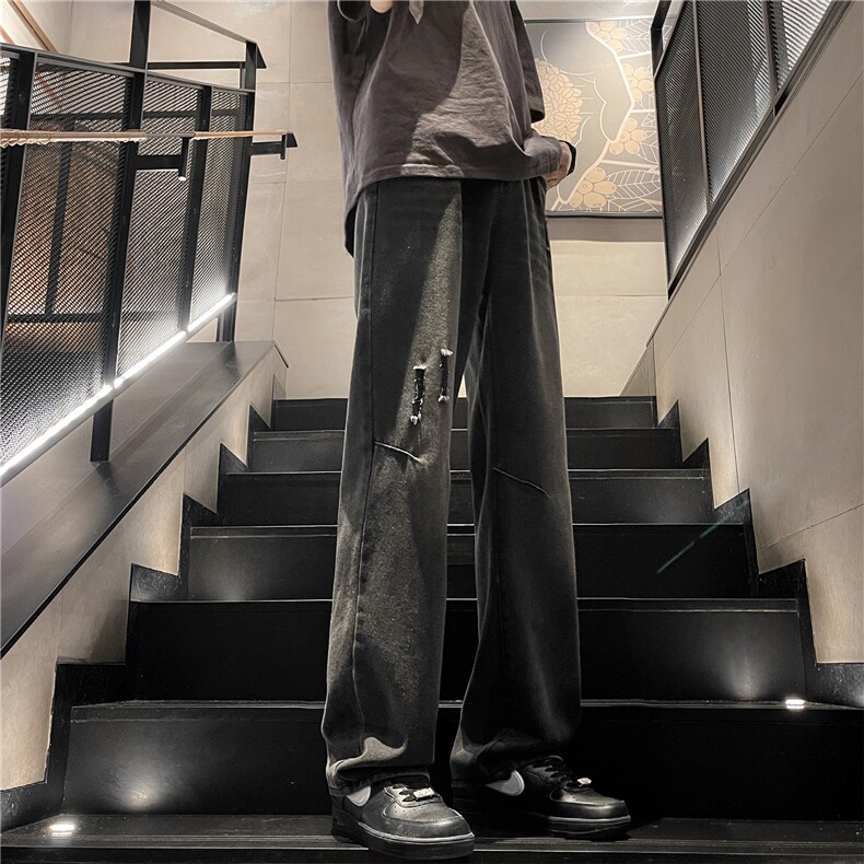 复古牛仔裤男水洗做旧潮款宽松直筒长裤A061-EX2643-P65,男装牛仔裤,电商A061