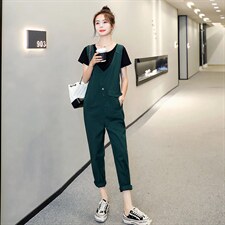 2021夏季新款时尚优雅气质减龄潮流休闲舒适牛仔背带连体裤，女装休闲裤，秋水欣儿