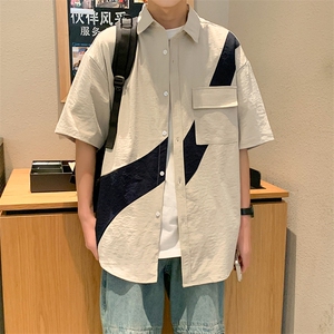 24年港风夏款工装拼接宽松短袖衬衫男CS115 P40图片