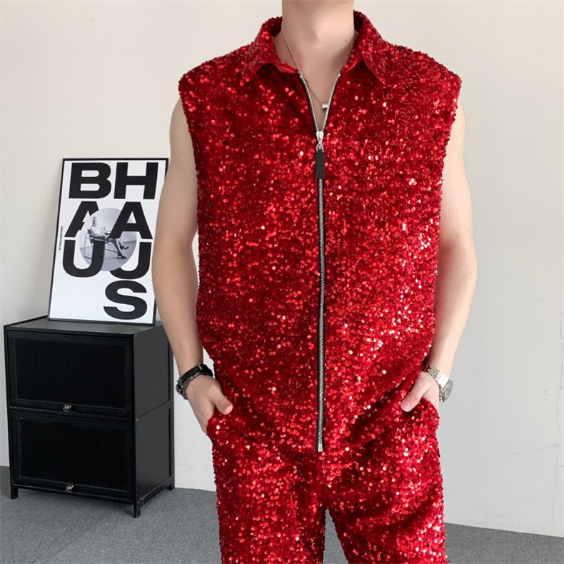 秋季亮片翻领演出马甲外套大码男装年会表演外套,男装背心/马甲,星座909