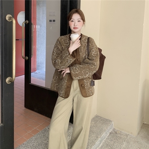 咖色法式复古气质绣花毛呢外套女2025冬季新款轻熟设计感加厚上衣图片