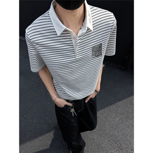 25夏新男高品质风条纹刺绣polo短袖T黑墙705-1-T003-P48无差价图片