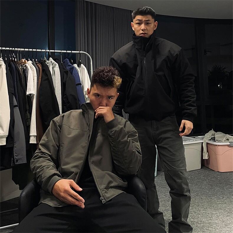 抖音得物 美式潮休闲夹克春季立领纯色复古工装加厚棉服外套AMY01图片