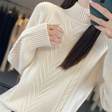时尚百搭女士高领羊毛衫简约大方保暖舒适，女装羊毛衫，开创羊绒