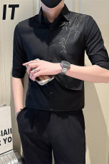 店主风社会小伙男烫砖高级感七分袖衬衫男衬衣301A-1/CS564/P55，男装衬衫，星座301A-1