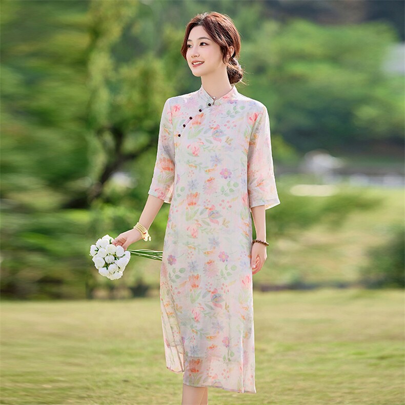 2026年夏季文艺/优雅苎麻旗袍,女装汉服/婚纱/旗袍/礼服,江南依恋