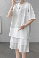 运动装男2025夏季新款港风宽松短袖短裤运动套装TZ9520-P55，男装牛仔裤，星座214-3