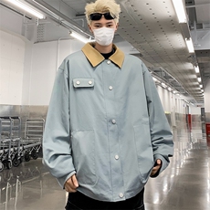 美式复古蓝色翻领外套男春秋新款潮流vibe工装高级感立体廓形夹克，男装夹克，星座601-2