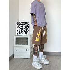 港风纯棉320G重磅水洗做旧印花短裤A014-DY2375-P50控68，男装牛仔裤，电商A014
