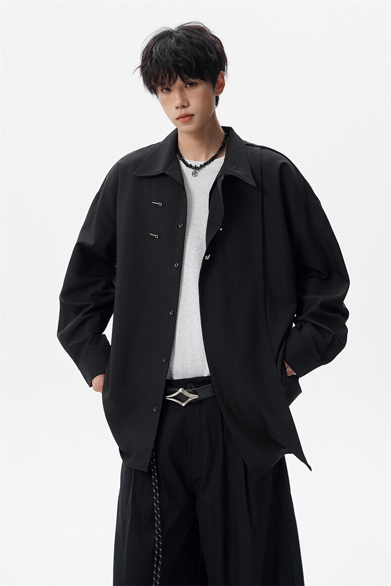 8XL-M风新中式黑色翻领长袖衬衫男秋季休闲衬衣痞帅CS537P58,男装衬衫,电商D206-1