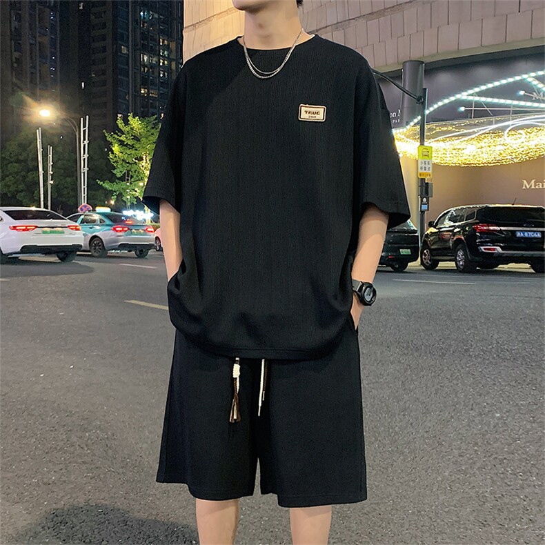 肌理纹提花套装X5506-TP55 控价78 休闲运动套装贴标T恤一整套图片
