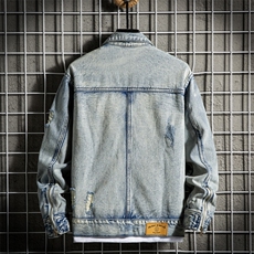jk025-p85M-5XL白底ins牛仔夹克拉链破洞大码男日系CITYBOY，男装夹克，星座103A