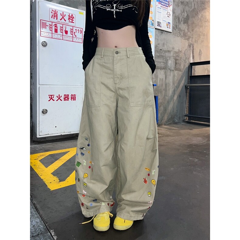 美式印花宽松弯刀裤男女秋冬高街cleanfit休闲阔腿裤LB30966-P67图片