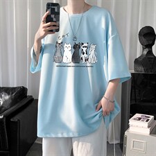 HT73100-P22华夫格t恤男短袖男大码五分袖短句风，男装T恤，电商A040