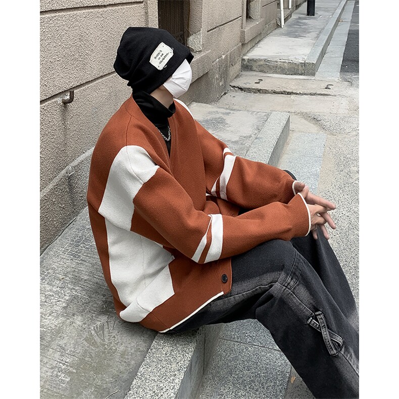 高品质秋冬男V领毛衣开衫条纹拼色休闲打底外套M620P60,男装针织衫/毛衣,星座1013-1