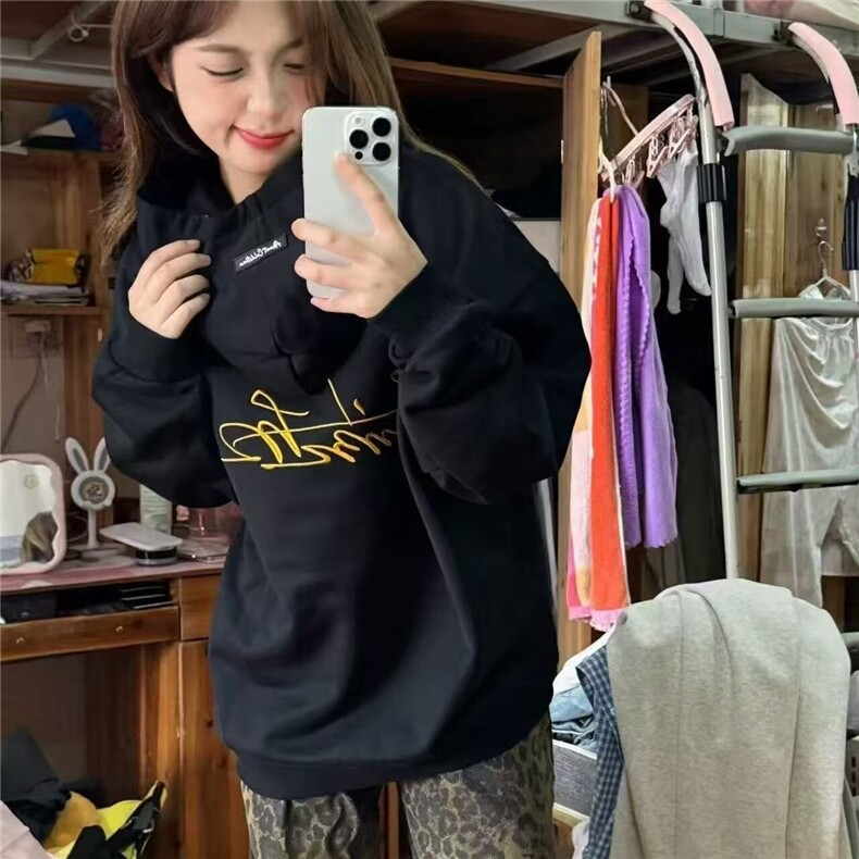 W01346-P58网图现货新款潮牌美式宽松百搭重磅连帽卫衣运动外套,女装短外套,星座1608