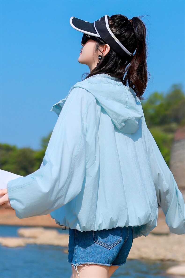 新面料内里蕾丝防晒衣女短款2025夏季新款宽松透气防晒服连帽上衣,女装防晒衣,可可小西