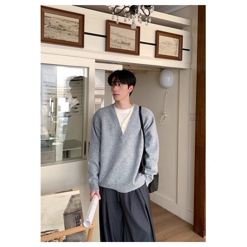 拼接假两件毛衣男款秋冬季韩版宽松慵懒风情侣针织衫WLZ022-P55,男装针织衫/毛衣,星座1008
