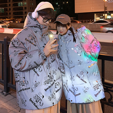 A615情侣连帽加厚保暖防寒棉衣外套小熊反光棉服男女冬季宽松文艺，男装棉衣，星座115A(原星座507）