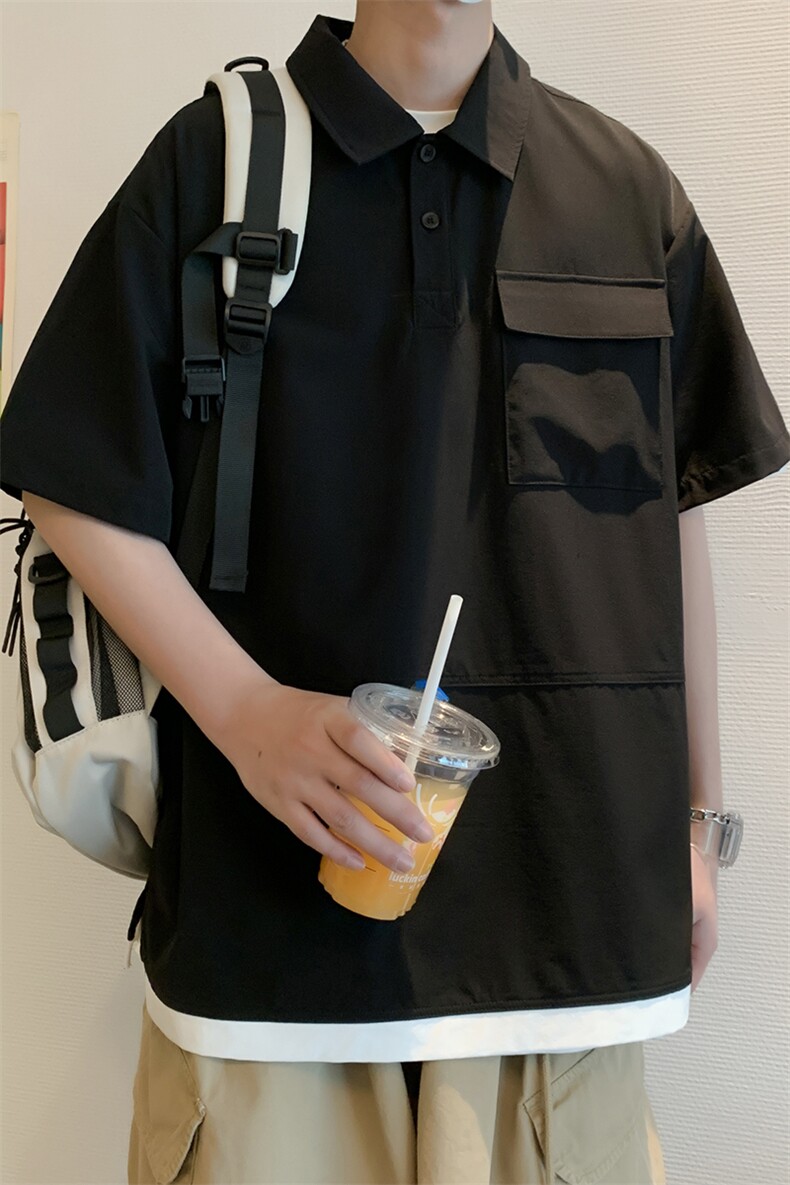 登山布拼接短袖polo衫男假两件翻领t恤2401特P38控58,男装Polo衫,电商A309
