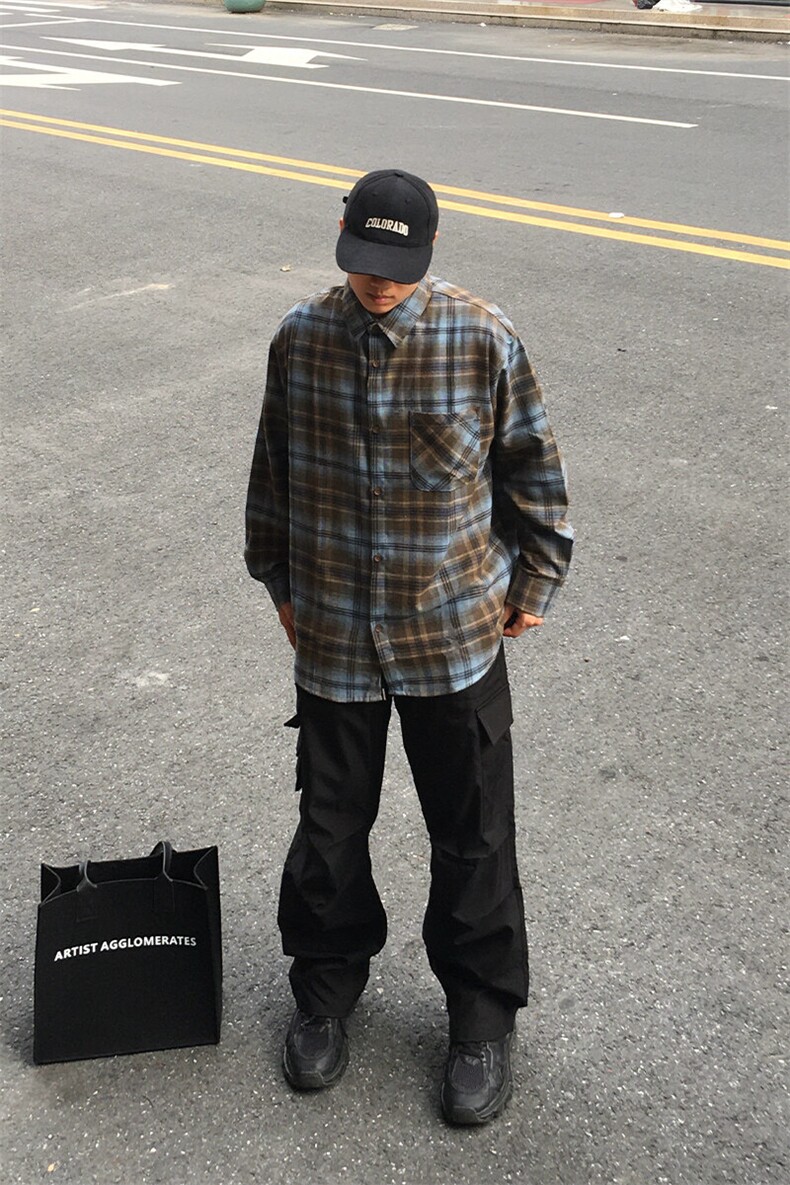 cleanfit美式复古格子衬衫男春秋高级感痞帅长袖格纹衬衣情侣外套,男装衬衫,电商A003