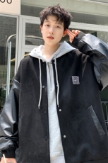 直播！2023新款男士加厚鹿皮绒拼皮夹克棒球服外套JK191P85控138，男装夹克，电商B220
