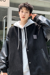 直播！2023新款男士加厚鹿皮绒拼皮夹克棒球服外套JK191P85控138图片