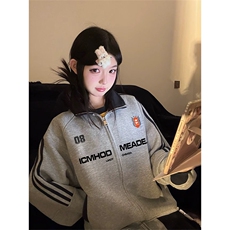 抖音得物美式高街重磅结构设计拼接织带立领印花卫衣外套ACM4201，女装短外套，电商A443