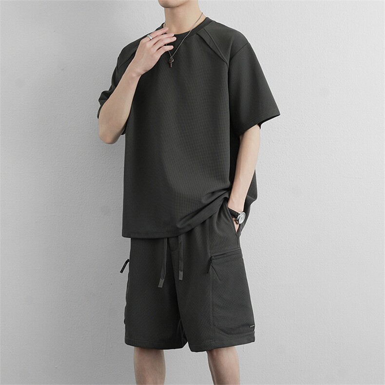 男韩版套装2026新款夏季工装短裤休闲运动服两件套男装,男装休闲套装,星座914