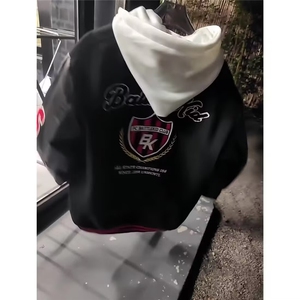 WE1571-P65 20252美式高街宽松字母刺绣徽章拼接撞色棒球服图片