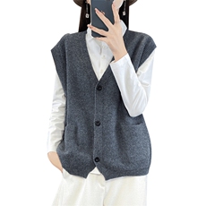 轻盈自在！叠穿V领马甲女宽松显瘦背心针织开衫无袖坎肩，女装马甲，润辉羊绒