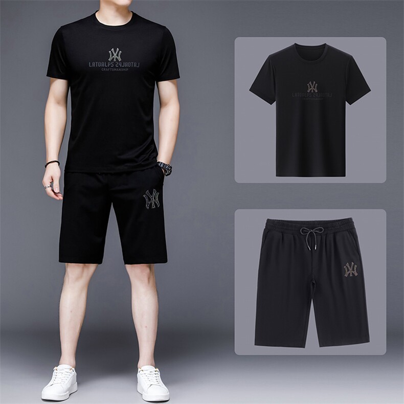 2023年夏款潮流休闲时尚男士运动短袖短裤套装P130,男装休闲套装,电商D223-1