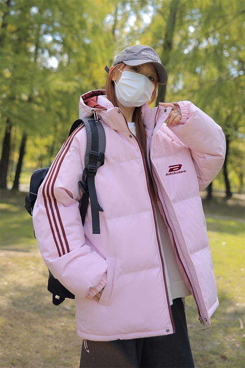 冬季拼三条杠面包服男女情侣羽绒棉宽松连帽棉衣C408M1205P100,男装棉衣,电商C408(原B339-1)