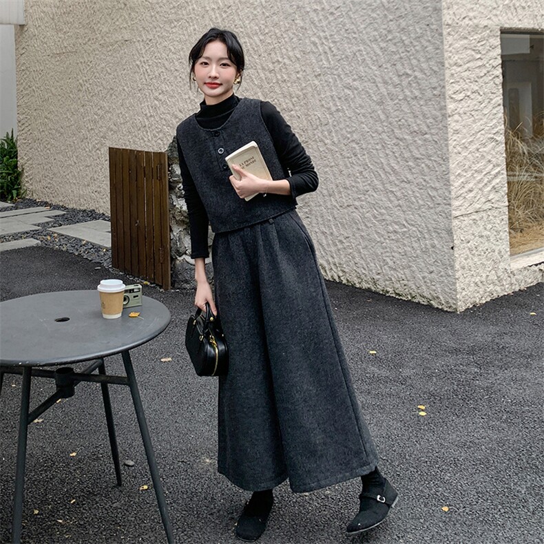 秋装现货设计感马甲阔腿裤三件套套装2503P185K278,女装套装/套裙,2C029