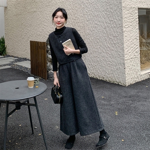 秋装现货  设计感马甲阔腿裤三件套套装2503P185K278图片
