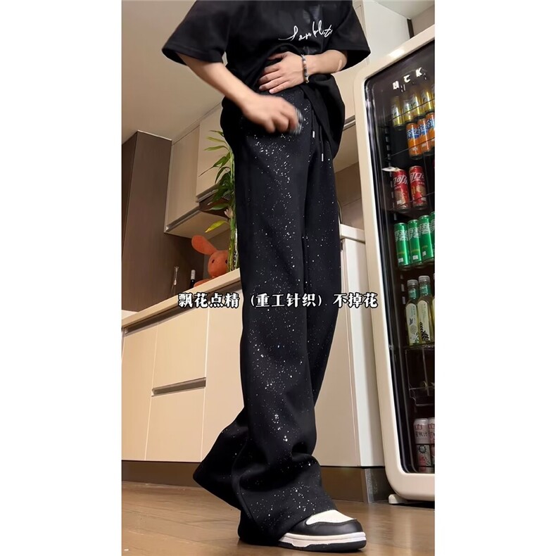 网络图现货！cleanfit满天星裤子设计高级感微喇拖地裤RK124-P45,男装休闲裤,星座1005-6