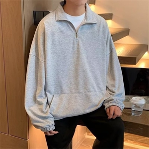 日系复古休闲半高领拉链卫衣男oversize秋冬内搭叠穿上衣 W8801图片