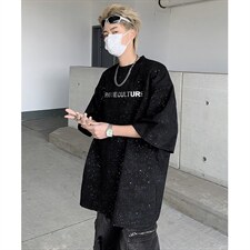 满天星亮片设计感金属字母短袖T恤男夏季网红半袖-H86047特P28，男装T恤，电商B289