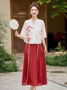 风复古两件套装2025夏季新款女衬衫欧根纱薄外套褶皱吊带连衣裙图片